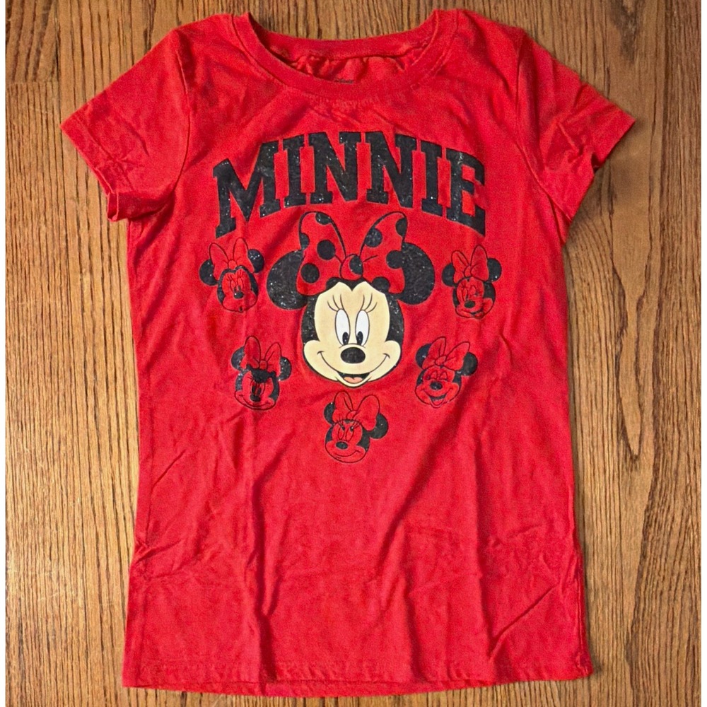 Disney Minnie Mouse Girl's Red Graphic Print Tee Short Sleeve Size L 10/12
